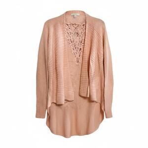 Versona Pink Cardigan Shawl Sweater Crochet Lace Detail on Back Ladies S